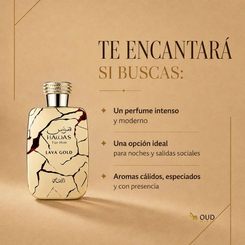 Rasasi Hawas Lava Gold 100 ml - Oud Miraj Perfumería Árabe
